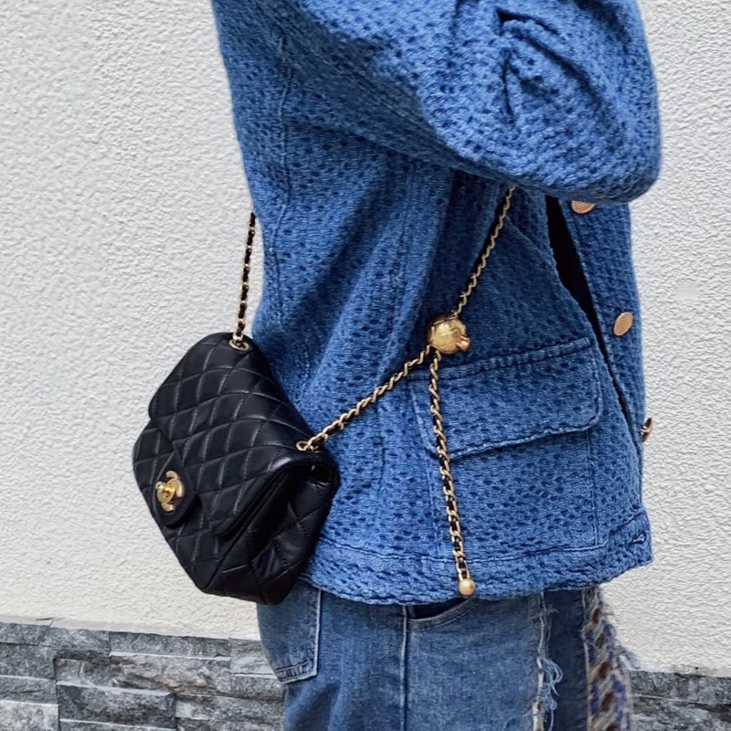 CHANEL香奈兒CF 黑金羊皮🌕金球方胖子-4