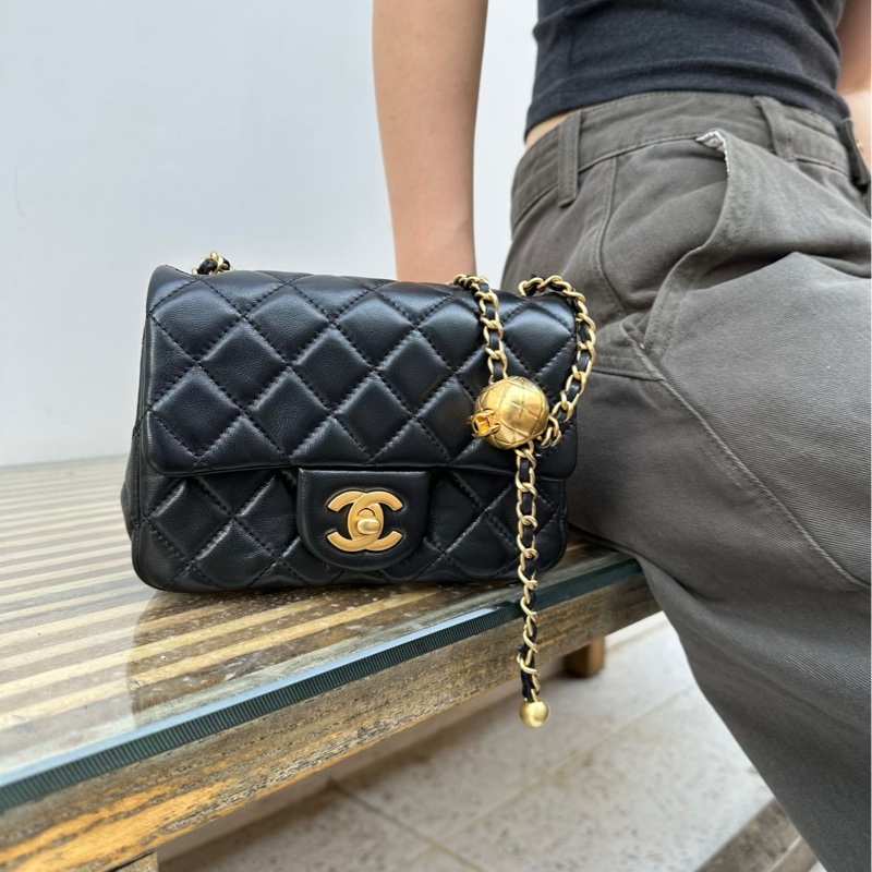 CHANEL香奈兒CF 黑金羊皮🌕金球方胖子-7