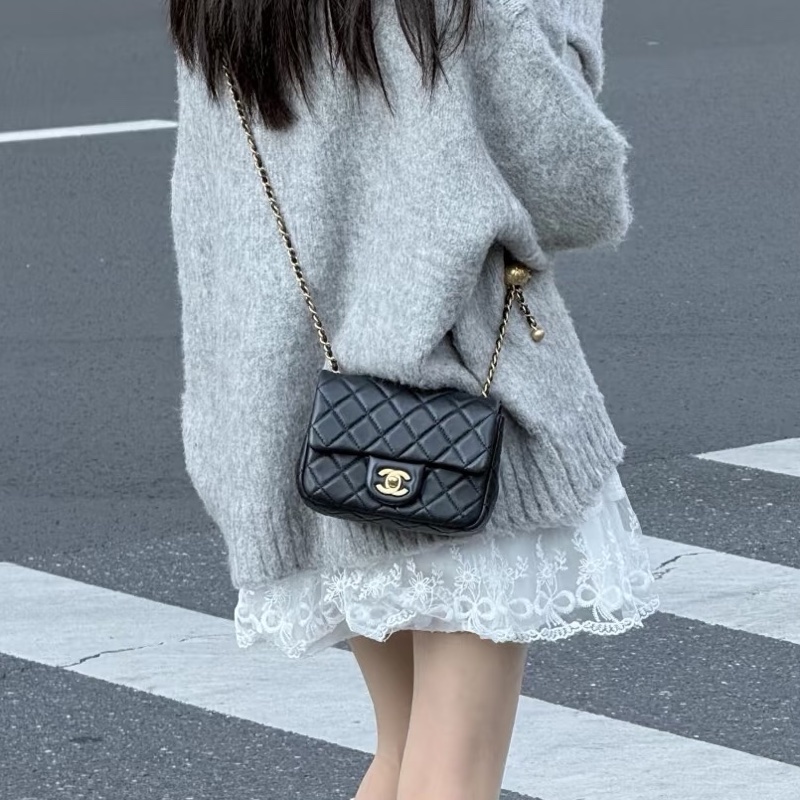 CHANEL香奈兒CF 黑金羊皮🌕金球方胖子-8