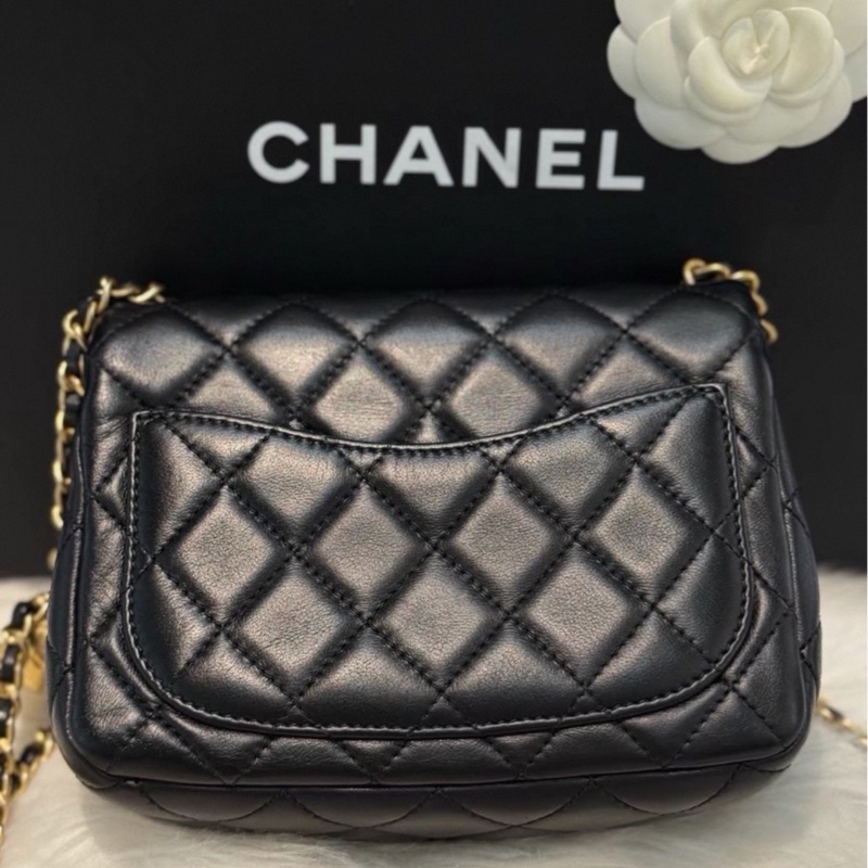 CHANEL香奈兒CF 黑金羊皮🌕金球方胖子-10