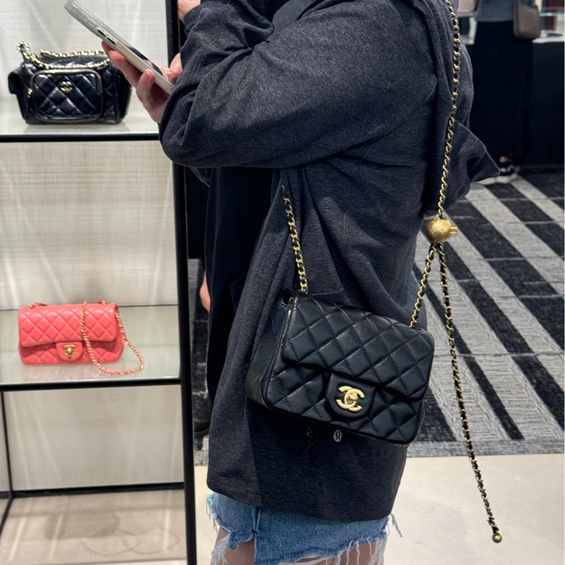 CHANEL香奈兒CF 黑金羊皮🌕金球方胖子-18