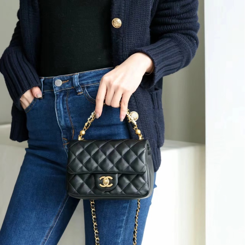 CHANEL香奈兒CF 黑金羊皮🌕金球方胖子-19