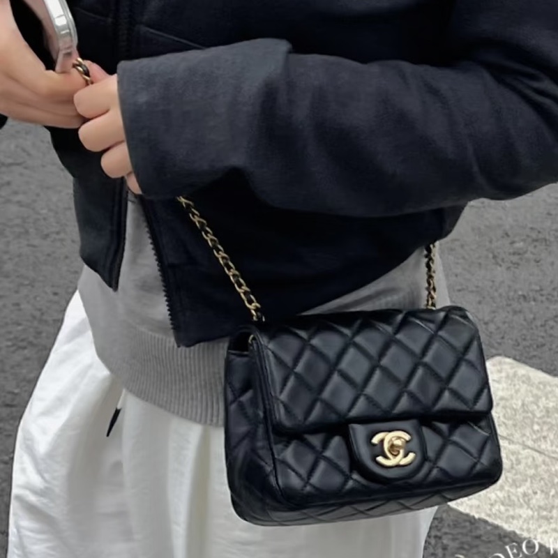 CHANEL香奈兒CF 黑金羊皮🌕金球方胖子-20