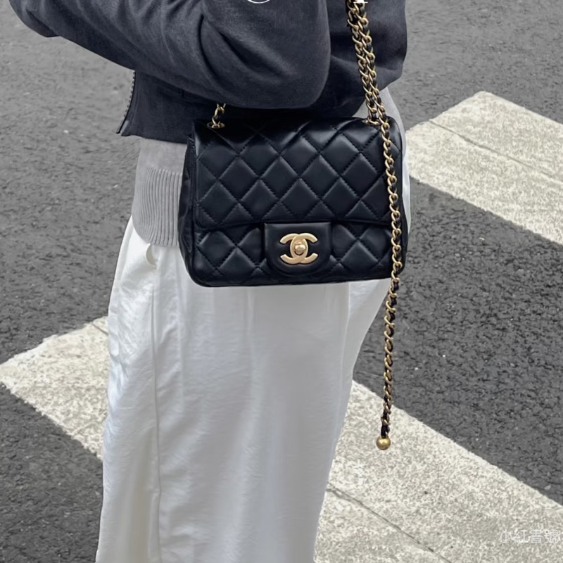 CHANEL香奈兒CF 黑金羊皮🌕金球方胖子-21