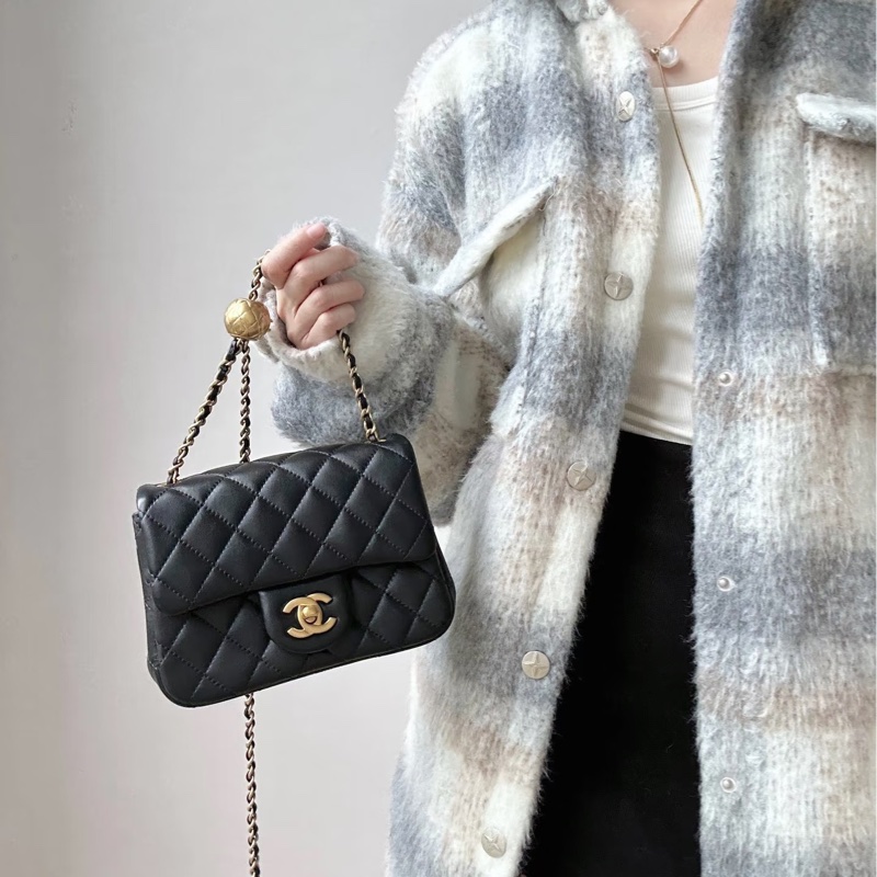 CHANEL香奈兒CF 黑金羊皮🌕金球方胖子-22