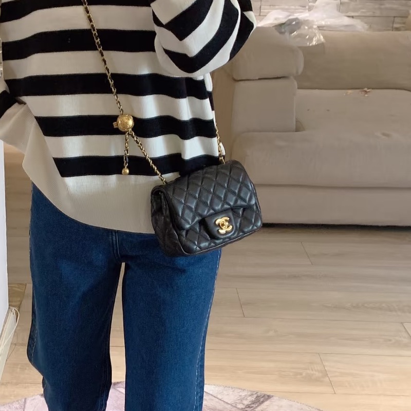 CHANEL香奈兒CF 黑金羊皮🌕金球方胖子-28