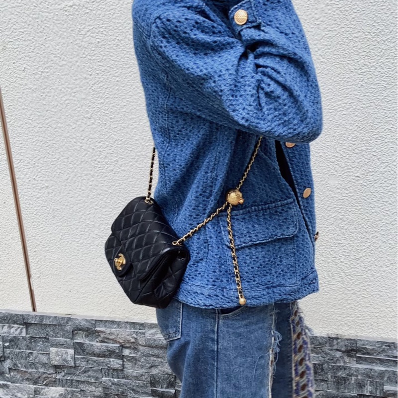 CHANEL香奈兒CF 黑金羊皮🌕金球方胖子-29