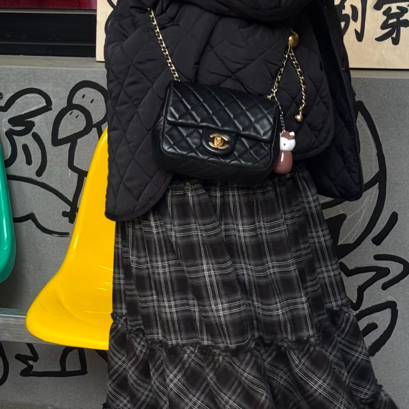 CHANEL香奈兒CF 黑金羊皮🌕金球方胖子-31