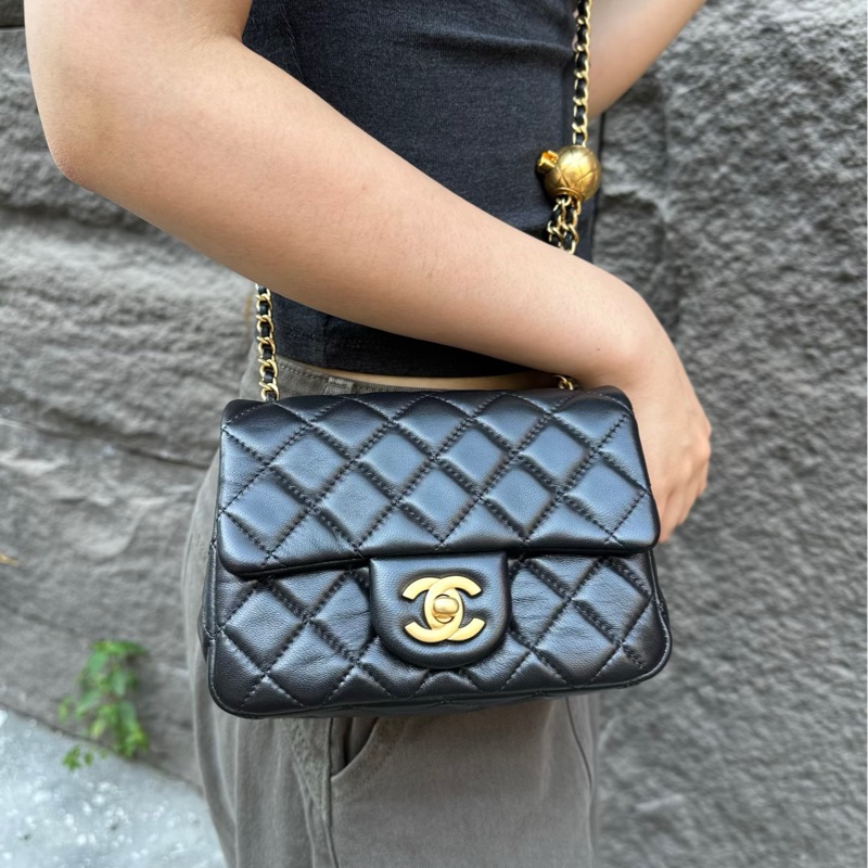 CHANEL香奈兒CF 黑金羊皮🌕金球方胖子-32