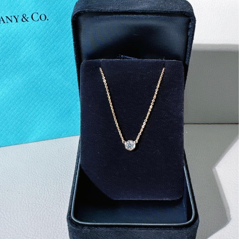 Tiffany蒂芙尼 elsa peretti系列 18k玫瑰金 泡泡鑽單鑽項鍊，鑽石0.25ct/E 色/VS1 淨度/3EX 切工-0