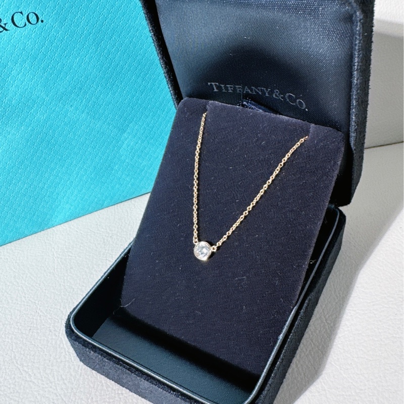 Tiffany蒂芙尼 elsa peretti系列 18k玫瑰金 泡泡鑽單鑽項鍊，鑽石0.25ct/E 色/VS1 淨度/3EX 切工-3