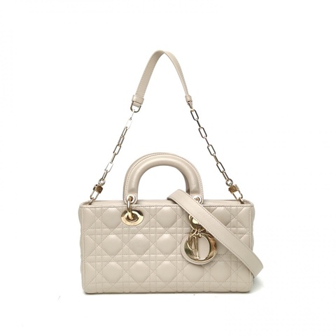 DIOR LadyD-Joy橫版戴妃包中號灰色羊皮金扣2023