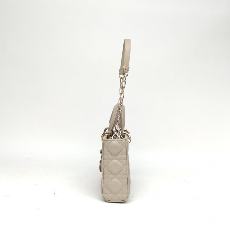 DIOR LadyD-Joy橫版戴妃包中號灰色羊皮金扣2023-1