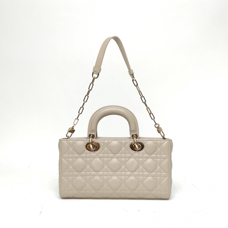 DIOR LadyD-Joy橫版戴妃包中號灰色羊皮金扣2023-2