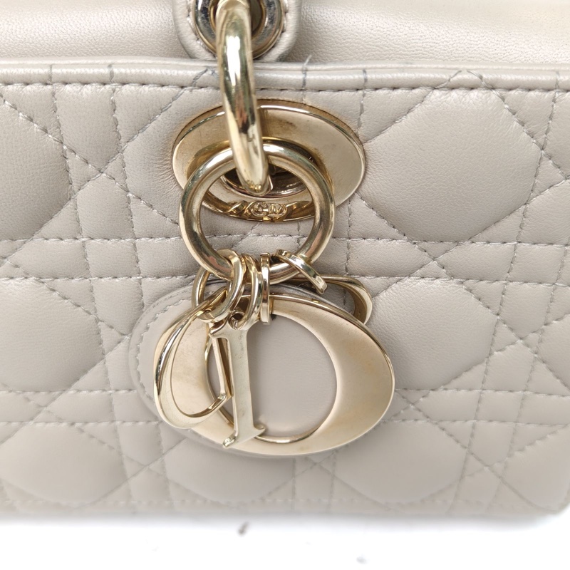 DIOR LadyD-Joy橫版戴妃包中號灰色羊皮金扣2023-4