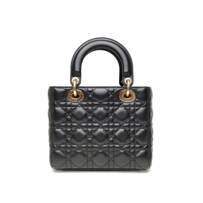DIOR LadyDior戴妃包四格黑色羊皮金扣2018-2