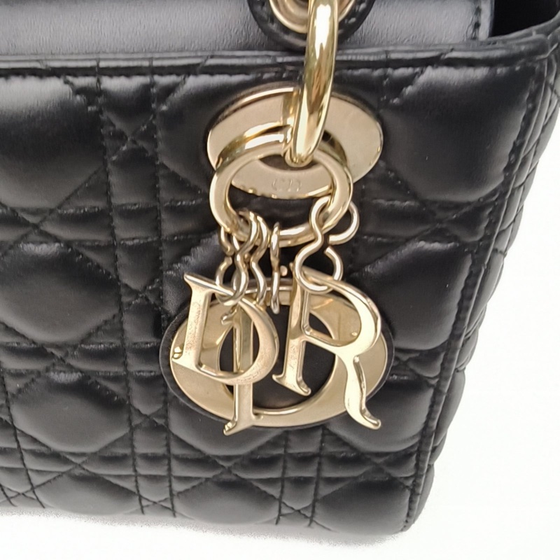 DIOR LadyDior戴妃包四格黑色羊皮金扣2018-4