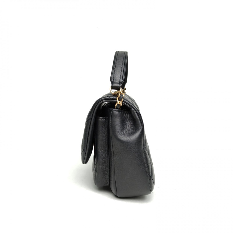 CHANEL 黑色牛皮28開金扣CF季節款手提handle郵差包-1