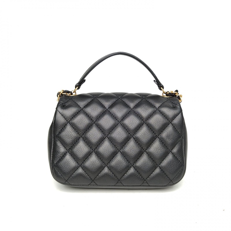 CHANEL 黑色牛皮28開金扣CF季節款手提handle郵差包-2