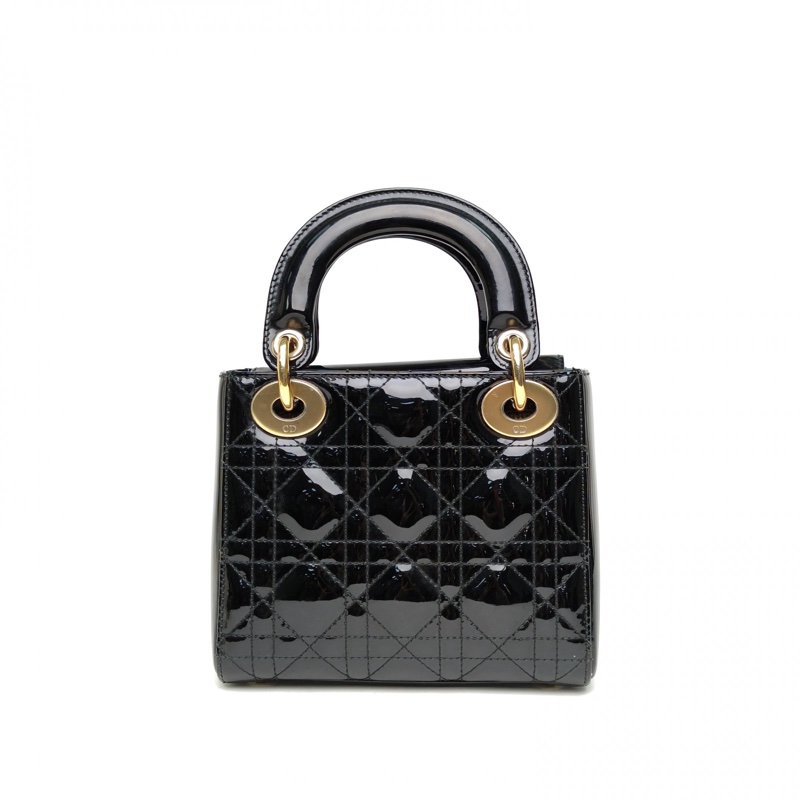 DIOR LadyDior戴妃包三格黑色漆皮金扣2018-2