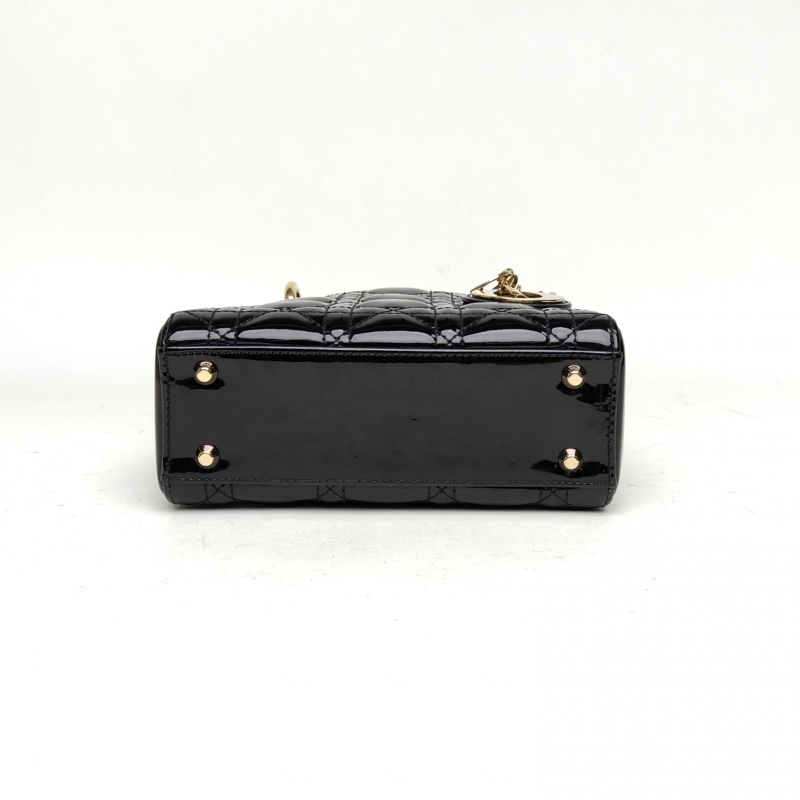 DIOR LadyDior戴妃包三格黑色漆皮金扣2018-3