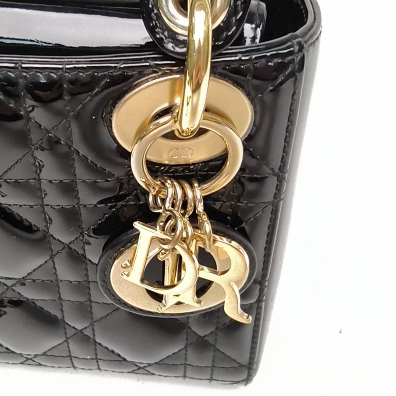 DIOR LadyDior戴妃包三格黑色漆皮金扣2018-4