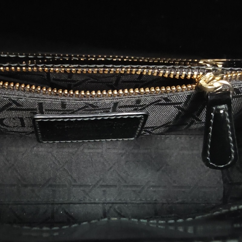 DIOR LadyDior戴妃包三格黑色漆皮金扣2018-5