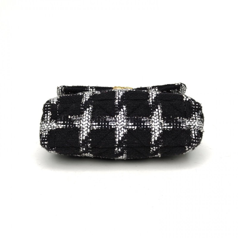 CHANEL 19BAG口蓋包小號黑白千鳥格毛呢30開金銀扣-3