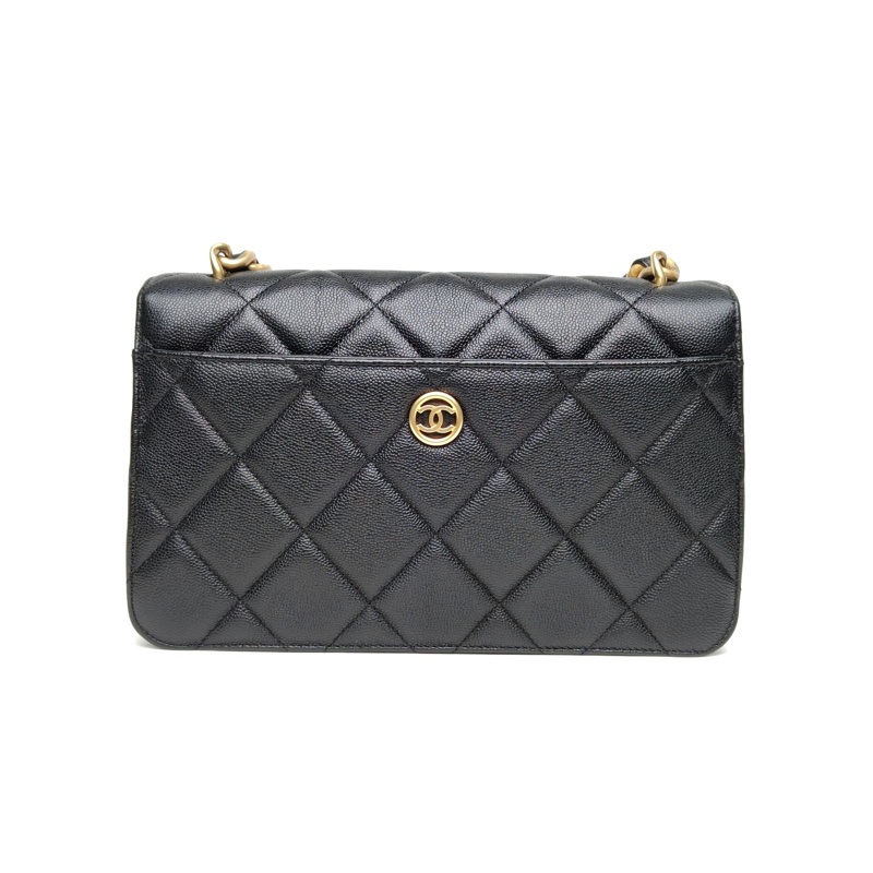 CHANEL 24ACF口蓋包大雙C粗鏈條黑色荔枝牛皮晶片-2