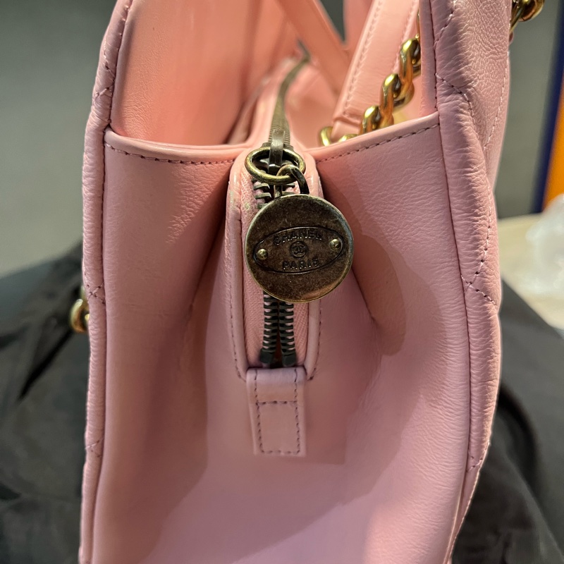 Chanel  經典菱格紋粉紅手提肩背包-4