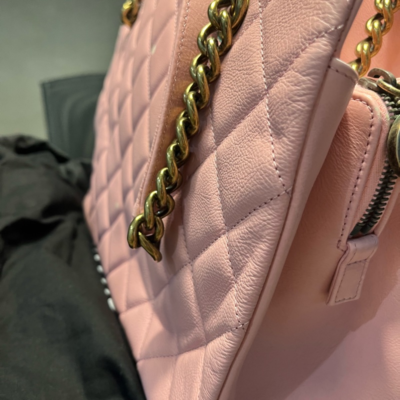Chanel  經典菱格紋粉紅手提肩背包-8