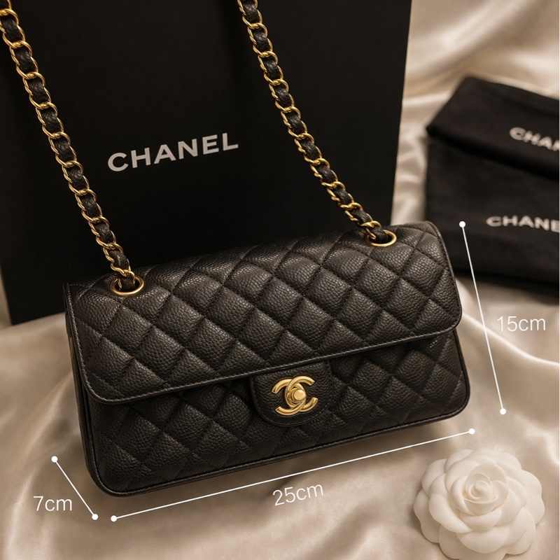 Chanel Classic Flap Medium(CF25) 黑色荔枝牛皮 × 金扣 × 雙蓋中號-10