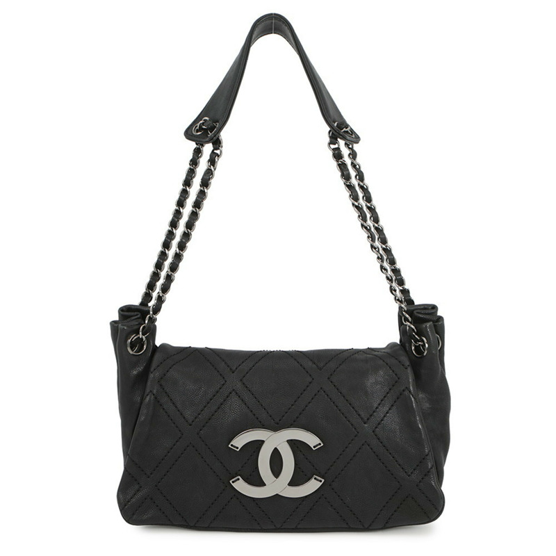香奈兒鏈條單背包,Coco Mark,大號Coco,皮革,香奈兒手提包,黑色,女士手提包-0