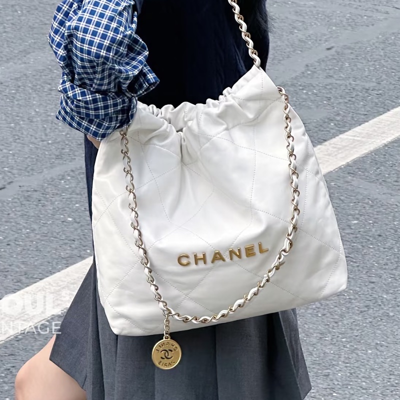 時髦慵懶✨火爆款❤️🔥Chanel香奈兒白金小號22bag垃圾袋單肩手提包-0