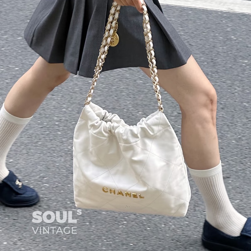 時髦慵懶✨火爆款❤️🔥Chanel香奈兒白金小號22bag垃圾袋單肩手提包-1