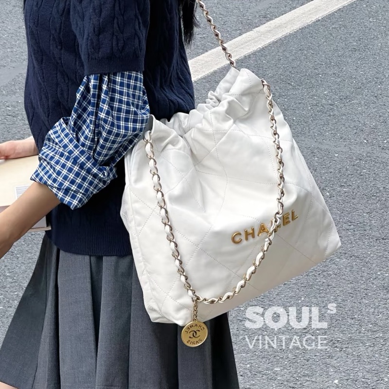 時髦慵懶✨火爆款❤️🔥Chanel香奈兒白金小號22bag垃圾袋單肩手提包-2