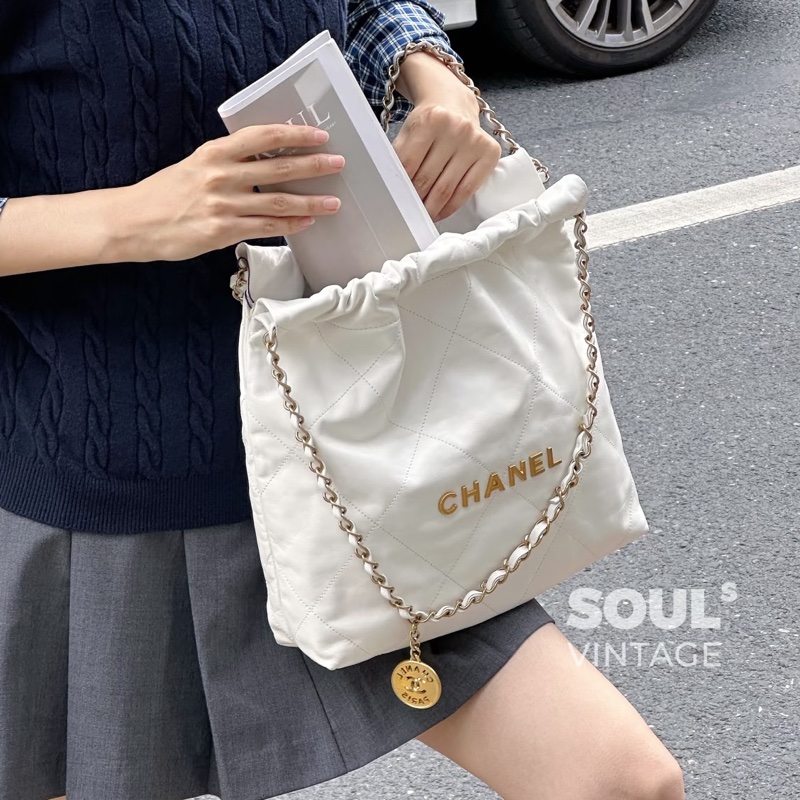 時髦慵懶✨火爆款❤️🔥Chanel香奈兒白金小號22bag垃圾袋單肩手提包-3