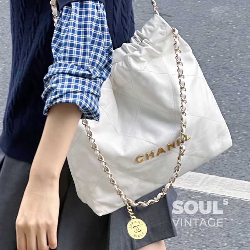 時髦慵懶✨火爆款❤️🔥Chanel香奈兒白金小號22bag垃圾袋單肩手提包-4