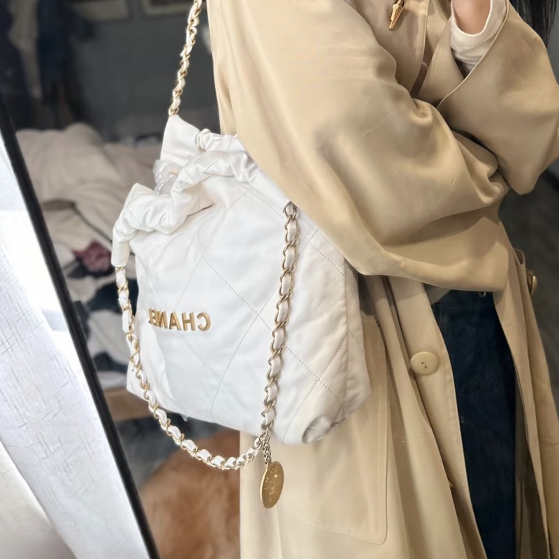 時髦慵懶✨火爆款❤️🔥Chanel香奈兒白金小號22bag垃圾袋單肩手提包-6