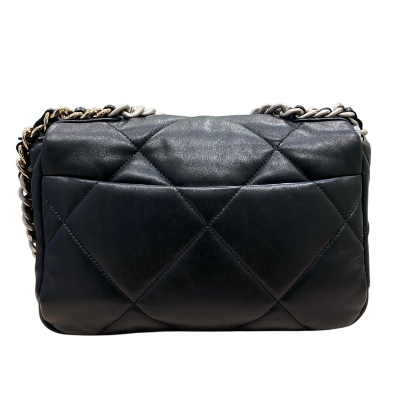 CHANEL 香奈兒 19 BAG 小號 翻蓋肩側背包 亮面小羊皮 黑色 銀釦-2