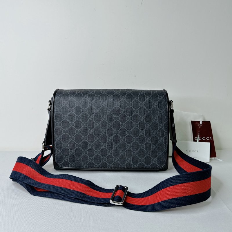 GUCCI 滿版老花磁吸掀蓋郵差包-0