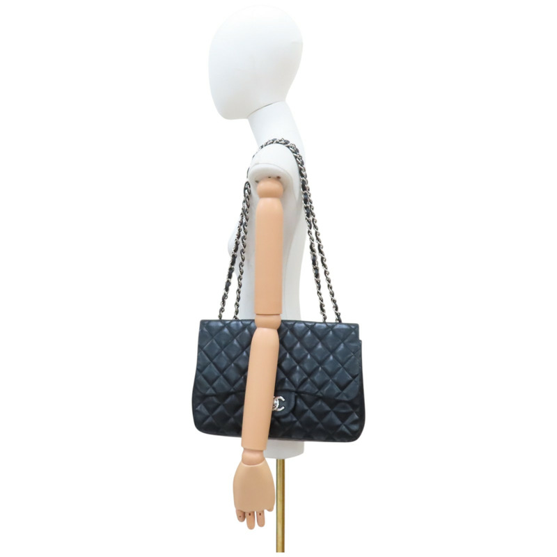 黑色 菱格紋 羊皮 Jumbo 30 鍊帶 肩背包 銀釦 無卡 (染色)【CHANEL 香奈兒】 A58600-6