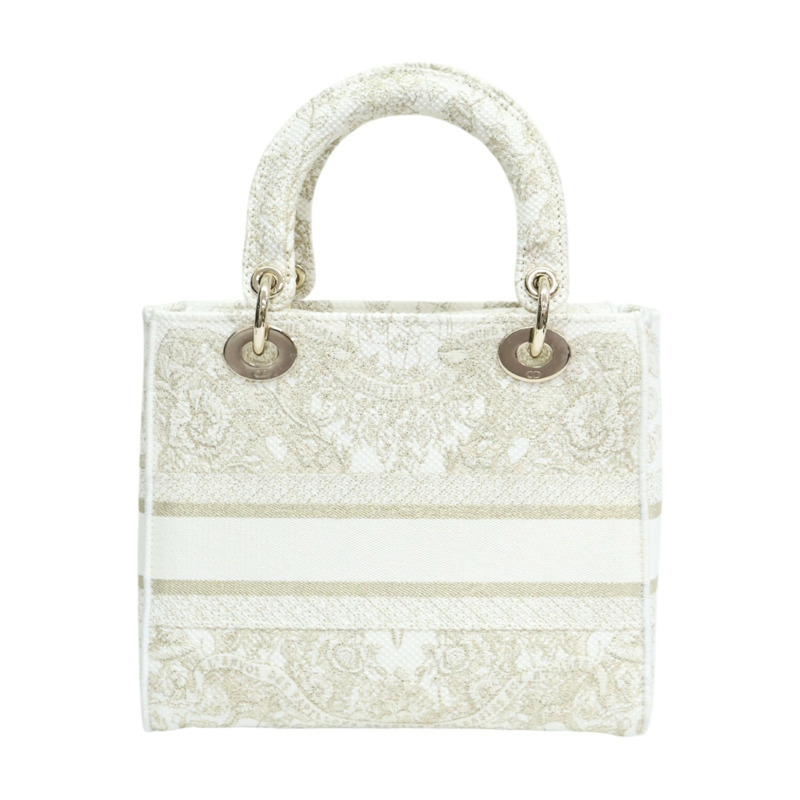 白色 帆布 金色線繡 Lady D-Lite 兩用包【Dior 迪奧】 M0565OESV-1