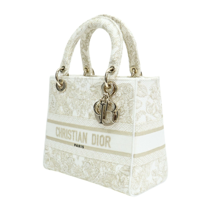 白色 帆布 金色線繡 Lady D-Lite 兩用包【Dior 迪奧】 M0565OESV-2