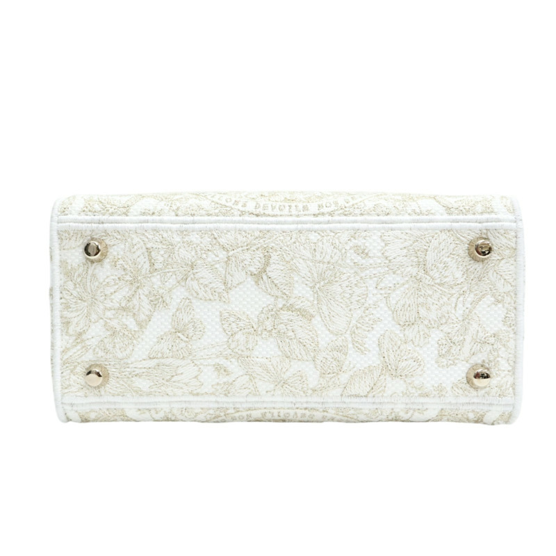 白色 帆布 金色線繡 Lady D-Lite 兩用包【Dior 迪奧】 M0565OESV-3