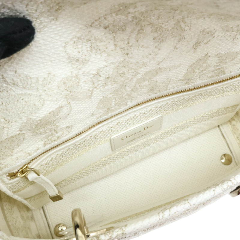 白色 帆布 金色線繡 Lady D-Lite 兩用包【Dior 迪奧】 M0565OESV-4