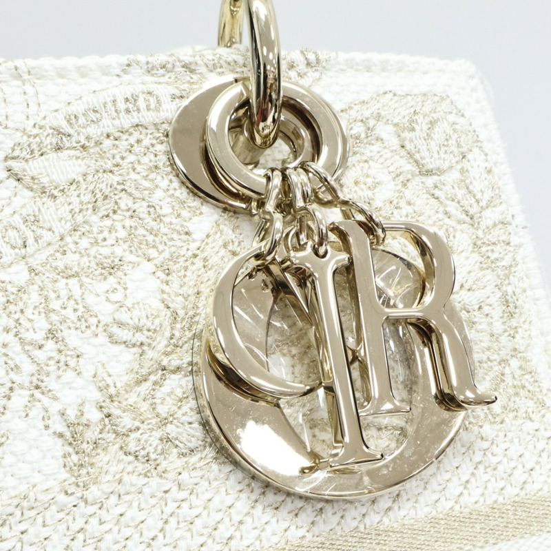 白色 帆布 金色線繡 Lady D-Lite 兩用包【Dior 迪奧】 M0565OESV-5