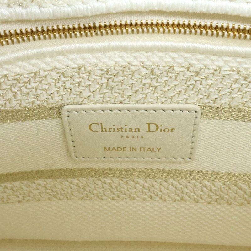 白色 帆布 金色線繡 Lady D-Lite 兩用包【Dior 迪奧】 M0565OESV-6