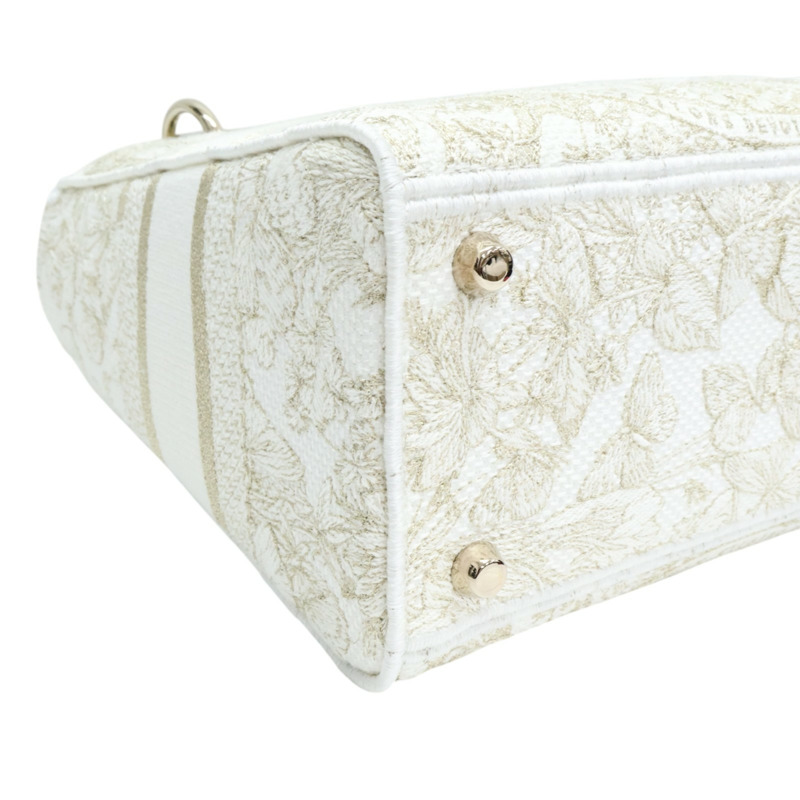 白色 帆布 金色線繡 Lady D-Lite 兩用包【Dior 迪奧】 M0565OESV-11