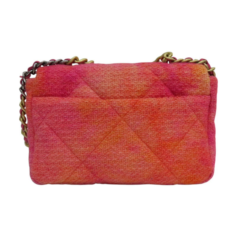 桃粉色 毛呢 CHANEL 19 26cm 肩背包 金釦【CHANEL 香奈兒】 AS1160-1